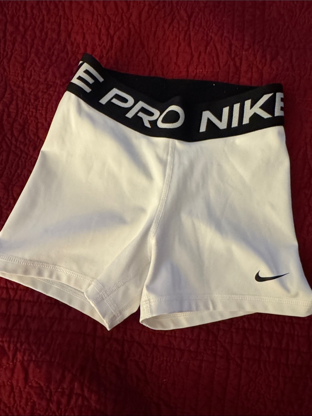 Nike Women's White Pro Training Shorts with Black Elastic Waistband